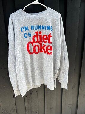 "Im Running on Diet Coke" graphic funny gray pullover oversized sweatshirt 2XL